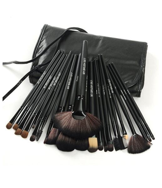 24 Piece Jet Black Make Up Brush Set with Free Case